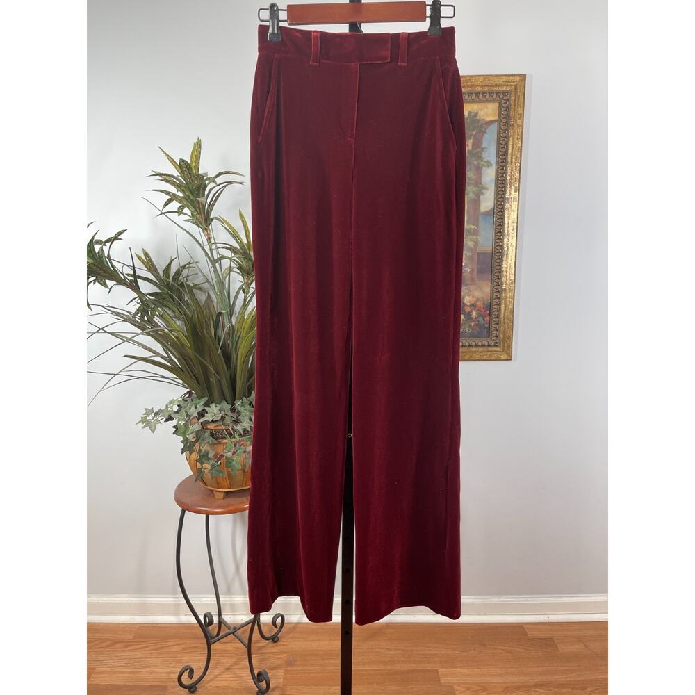 White House Black Market Trouser Pants Womens 00 Red Velvet Wide Leg Gothic